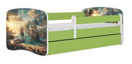 Vaikiška lova Kocot Kids Ship, balta sp./žalia sp., 80 x 180 cm, be patalynės dėžės, be čiužinio