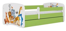 Vaikiška lova Kocot Kids Animals, balta sp./žalia sp., 70 x 140 cm, be patalynės dėžės, be čiužinio