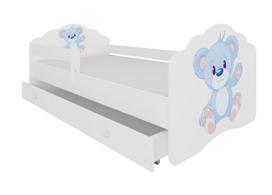 Vaikiška lova Ahojbaby Casimo Blue Bear, balta sp., 70 x 140 cm, su patalynės dėže, su čiužiniu