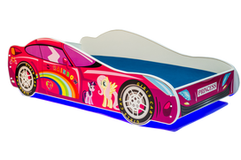 Vaikiška lova ADRK LED Car, rožinė sp., 70 x 140 cm, be patalynės dėžės, su čiužiniu