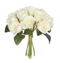 Dirbtinių gėlių puokštė, rožė Domoletti Roses, balta sp./žalia sp., 25 cm