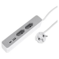 Buitinis ilgintuvas 2 Euro lizdų, USB A/C, 2 x 1 mm², 2 m, 2 lizdų