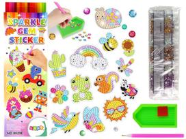 Kūrybinis deimantinės mozaikos rinkinys, gyvūnai Lean Toys Sparkle Gem Sticker Garden Rainbow, geltona sp./žalia sp./įvairių spalvų