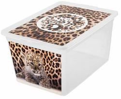 Daiktadėžė su dangčiu, žaislams Branq X Box Deco, 30 l, skaidri sp./ruda sp./juoda sp., 48.5 x 36 x 30 cm
