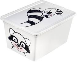 Daiktadėžė su dangčiu, žaislams Branq X Box Deco Animal Racoon, 30 l, skaidri sp./juoda sp., 48.5 x 36 x 30 cm
