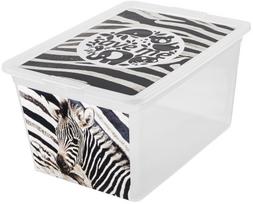Daiktadėžė su dangčiu, žaislams Branq X Box Deco Zebra, 30 l, skaidri sp./balta sp./juoda sp., 48.5 x 36 x 30 cm