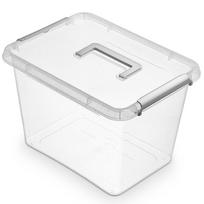 Daiktadėžė su dangčiu, maistui/žaislams, su rankenomis Orplast Antibacterial, 19 l, skaidri sp./pilka sp., 39 x 29 x 26.5 cm