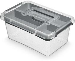 Daiktadėžė su dangčiu, maistui/įrankiams/žaislams, su įdėklu Orplast Antibacterial, 4.5 l, skaidri sp./pilka sp., 29 x 20 x 12 cm