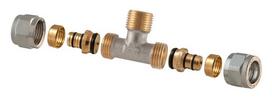Išardomasis užveržiamas trišakis TDM Brass 1460, 90 °, 16mm x 1/2", žalvaris/nikelis