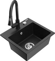 Virtuvinė plautuvė Mexen Milo, granitas, 43 cm x 41 cm x 17.1 cm, metallic black/gold+black sp.