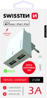 Telefono įkroviklis Swissten MFI Travel Charger, USB/AC/DC, 120 cm, balta sp.