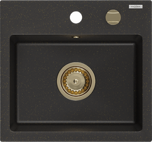Virtuvinė plautuvė Mexen Milo Metallic black/gold+Gold, granitas, 43 cm x 41 cm x 17.1 cm, metallic black/gold+gold sp.