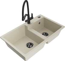 Plautuvė su virtuviniu maišytuvu Mexen Tomas Beige+Black, granitas, 80 cm x 50 cm x 19 cm, beige+black sp.