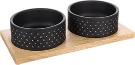 Stovas su dubenėliais šuniui Flamingo Duo Dinner, 1.68 l, 37 cm x 19 cm x 7.5 cm, ruda sp./juoda sp.