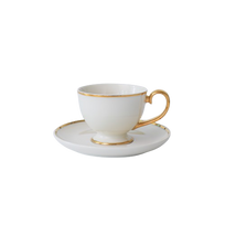 Puodelis su lėkštute Quality Ceramic Prima Gold, aukso sp./balta sp., 0.09 l