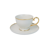 Puodelis su lėkštute Quality Ceramic Prima Gold, balta sp., 0.22 l