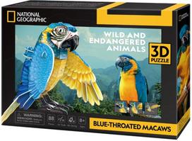 3D dėlionė National Geographic Wild & Endangered Animals Blue Throated Macaw, 16 cm x 9.3 cm, 88 vnt., įvairių spalvų