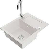 Plautuvė su virtuviniu maišytuvu Mexen Enzo, derva/granitas, 57.6 cm x 46.5 cm x 17.4 cm, balta sp.
