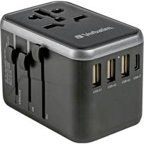 Kelioninis įkroviklis Verbatim UTA-04, USB Type C/USB Type A, 7.5 cm, juoda sp., 61 W