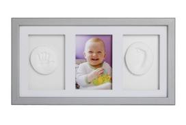 Komplektas rankų/kojų antspaudų kūrimui Odcisk Bobasa Baby Handprint Frame with Clay, Silver Finish