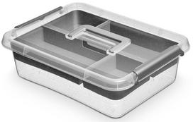 Daiktadėžė su dangčiu, maistui/įrankiams/žaislams, su įdėklu Orplast Antibacterial, 8.5 l, skaidri sp./pilka sp., 39 x 29 x 11 cm