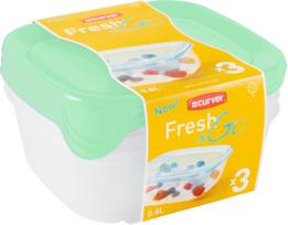 Dėžutė maistui Curver Fresh&Go, 0.8 l, 15.5 cm x 15.5 cm, skaidri sp./žalia sp., 3 vnt.