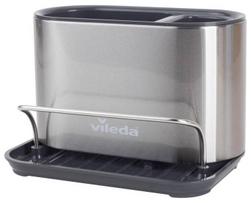 Kriauklės organizatorius - dėklas Vileda Easy Kitchen, 18 cm x 13 cm x 12.3 cm, plastikas/plienas, sidabro sp./pilka sp.