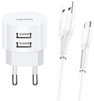 Telefono įkroviklis Usams 2XUSB, USB Type C/2 x USB, 100 cm, balta sp., 10 W