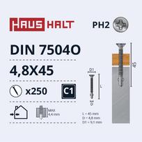 Savisriegis Haushalt DIN 7504O, 4.8 mm x 45 mm, 250 vnt.