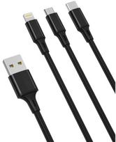 Telefono įkroviklis XO NB173, USB Type C/Lightning/Micro USB/USB, 120 cm, juoda sp.