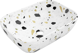 Vonios praustuvas Mexen Rita White Stone Terrazo, keramika, 45.5 cm x 32.5 cm x 11.5 cm, aukso sp./balta sp./juoda sp.
