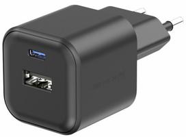 Kelioninis įkroviklis Swissten Travel, USB Type C/USB Type A, 3.6 cm, juoda sp., 20 W