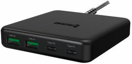 Telefono įkroviklis Swissten Desktop, 2 x USB Type C /2 x USB Type A, 9.1 cm, juoda sp., 65 W