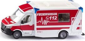 Žaislinis greitosios pagalbos automobilis Siku Mercedes Benz Sprinter Ambulance 2115, balta sp./raudona sp.
