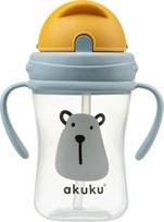 Gertuvė su silikoniniu šiaudeliu Akuku A0203, 300 ml, 9 mėn., plastikas, geltona sp./pilka sp.