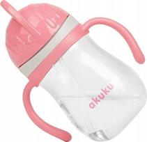 Gertuvė su silikoniniu šiaudeliu Akuku A0676, 280 ml, 9 mėn., polipropilenas (pp), rožinė sp.