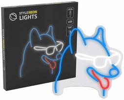 Dekoracija "Šuo" Manta Style Neon Lights su LED apšvietimu, 28 cm, mėlyna sp./balta sp./raudona sp.