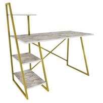 Rašomasis stalas su lentyna Kalune Design Admira 322RTC1310, 120 cm x 60 cm, 120 cm, aukso sp./balta sp.