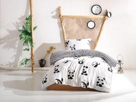 Vaikiškas patalynės užvalkalų komplektas Mijolnir Panda 162ELR1180, balta sp./juoda sp., 160 x 220 cm