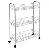 Serviravimo vežimėlis su trimis krepšeliais Metaltex Slim De Lux, sidabro sp., 56 cm x 23 cm x 84 cm