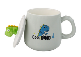 Puodelis su dangteliu Dinosaur, balta sp./žalia sp., 0.35 l
