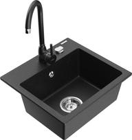 Plautuvė su virtuviniu maišytuvu Mexen Milo, granitas, 43.5 cm x 41 cm x 17.1 cm, metallic black/silver+black sp.