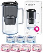 Vandens filtravimo indas, su kasetėmis Aquaphor Glass, 2.5 l, skaidri sp./juoda sp.