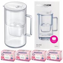 Vandens filtravimo indas, su kasetėmis Aquaphor Glass, 2.5 l, skaidri sp./balta sp.