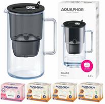 Vandens filtravimo indas, su kasetėmis Aquaphor Glass, 2.5 l, skaidri sp./juoda sp., 4 vnt.