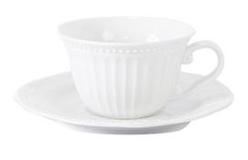 Puodelis su lėkštute Home4you Sofia 2, balta sp., 0.180 l