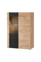 Vitrina ASM Aron, ąžuolo sp./juoda sp., 90 cm x 40 cm x 130 cm