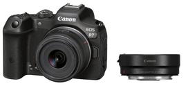 Sisteminis fotoaparatas Canon EOS R7 + RF-S 18-45mm F4.5-6.3 IS STM + Mount Adapter EF-EOS R, juoda sp.