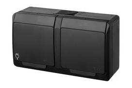 Dvivietis kištukinis lizdas Elektro-Plast Hermes 0325-09, su įžeminimu, IP44, juoda sp.