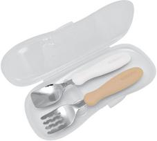 Stalo įrankiai Edison Mama Fork & Spoon Set KJ2838, 18 mėn., nerūdijantysis plienas/polipropilenas (pp), balta sp./smėlio sp.